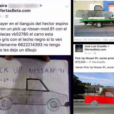  Publica dibujo de su camioneta robada, se vuelve burla en Internet… Y la recupera
