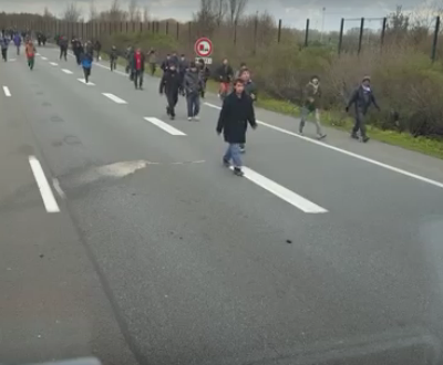  (Video) Conductor de tráiler húngaro intenta atropellar a grupo de refugiados sirios