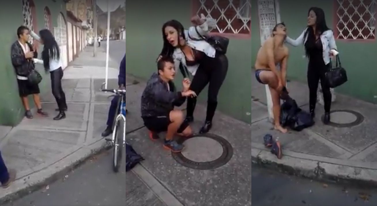  (Video) Colombiana golpea y desnuda a hombre que quería asaltarla