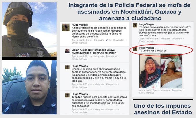  Policía Federal amenaza en Facebook; se burla de muertos en Nochixtlán