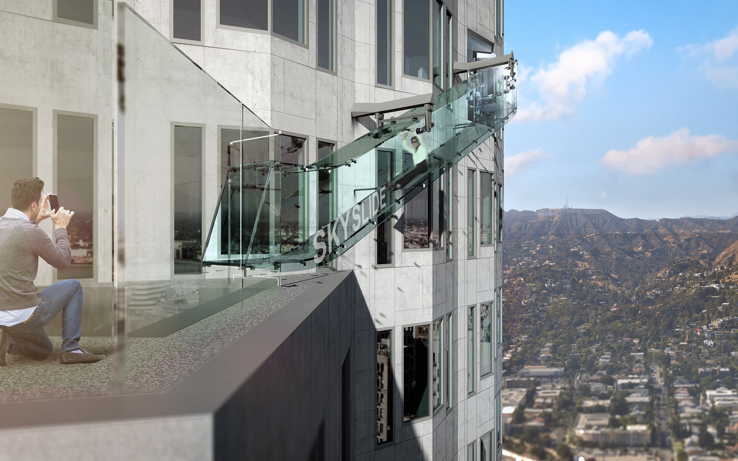  Skyslide, el tobogán transparente a más de 250 metros de altura está en Los Ángeles