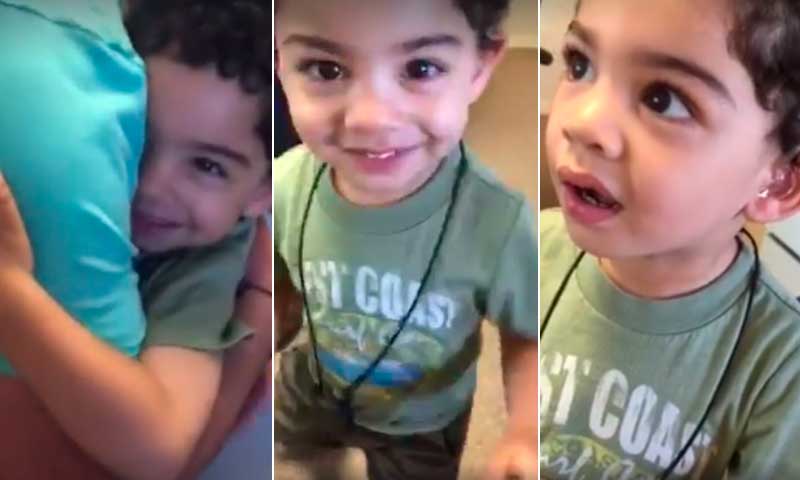  (Video) La reacción de un pequeño al escuchar la voz de su madre por primera vez