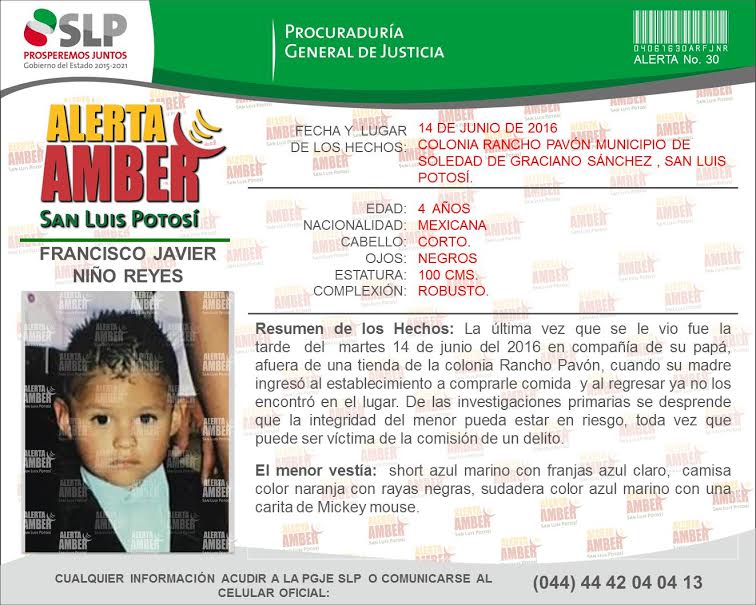  Activan Alerta Ámber para localizar a menor de 4 años desaparecido en SGS