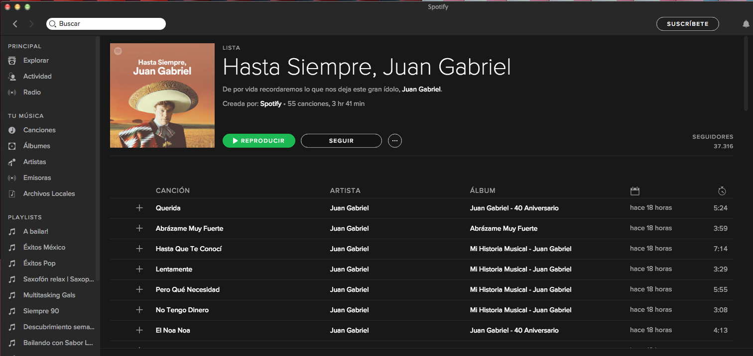  Spotify despide a Juan Gabriel con playlist