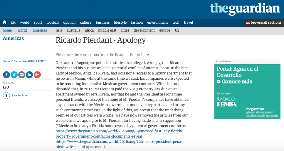  ‘The Guardian’ se disculpa y elimina reportaje sobre casa de Angélica Rivera en Miami