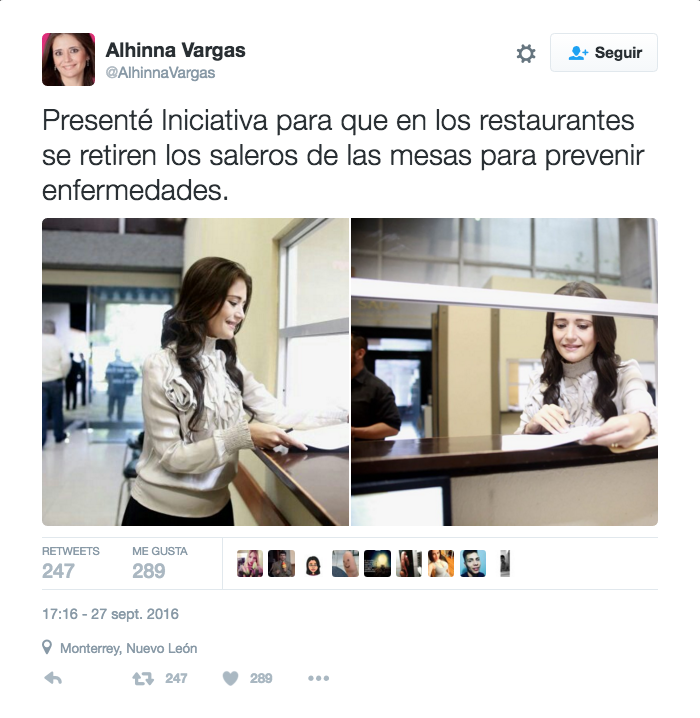  #LadySalero, la diputada que propuso retirar saleros de restaurantes