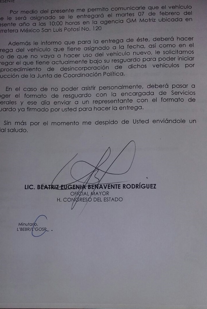  Estrenarán coche diputados potosinos próximo martes