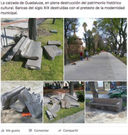  Denuncian destrucción de bancas en la Calzada de Guadalupe
