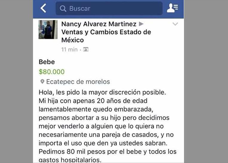  Aún no nace y su abuela ya lo vendía en ‘Face’ por 80 mil pesos