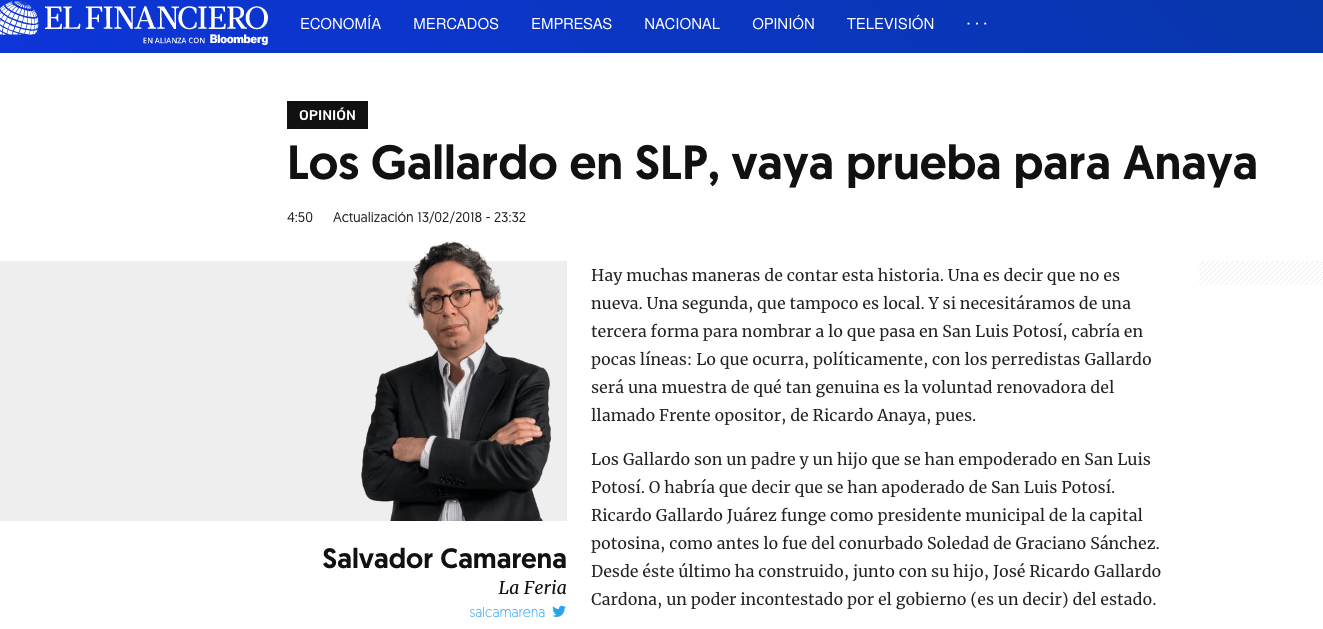  Ni nuevo ni desconocido caso de los Gallardo: columnista de El Financiero