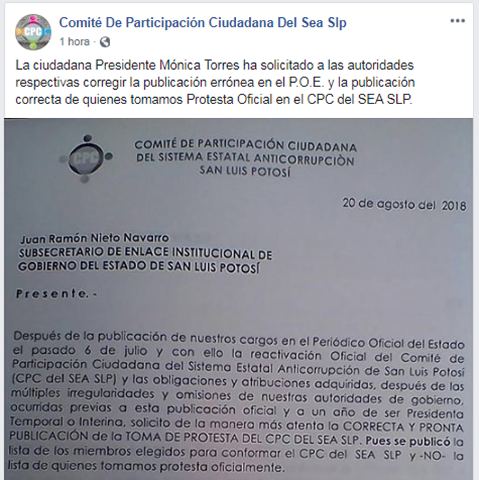  Piden que Periódico Oficial corrija nombramiento de Comité Anticorrupción