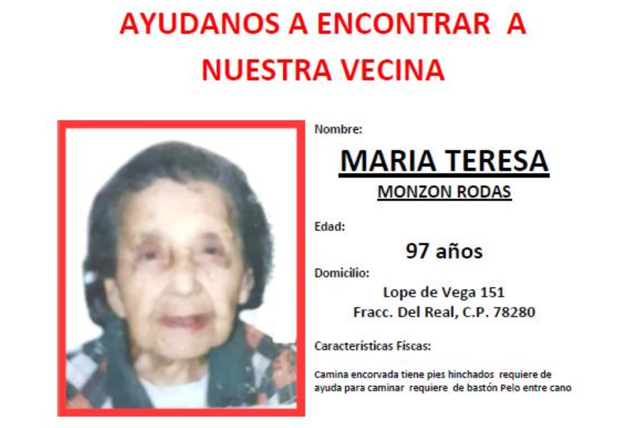  Tras detectar movimientos extraños en su cuenta bancaria, desaparece mujer de 97 años; sus vecinos la buscan