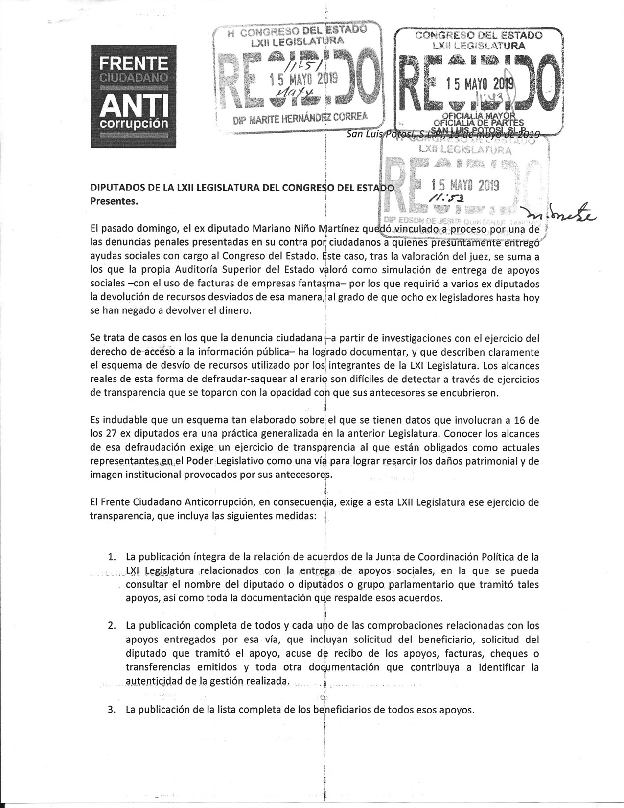  FCA pide al Congreso que publique nombres de los beneficiarios de programas sociales de la pasada legislatura