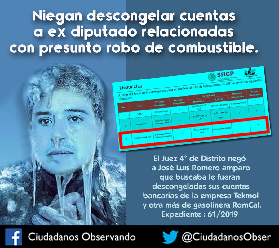  Le niegan amparo a Romero Calzada para descongelar sus cuentas; es buena señal, considera Ciudadanos Observando