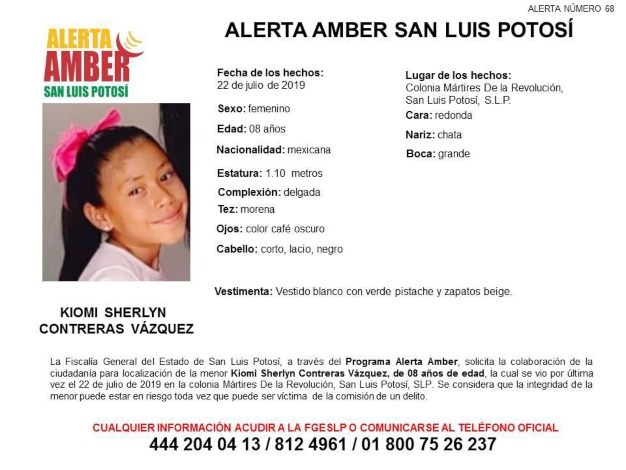  FGE activa Alerta Amber para localizar a Kiomi Sherlyn