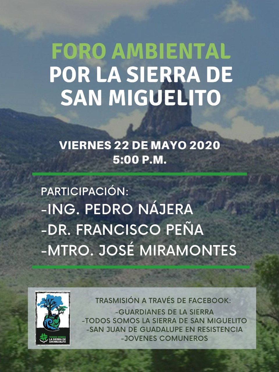  Transmitirán por Facebook Foro Ambiental por la Sierra de San Miguelito
