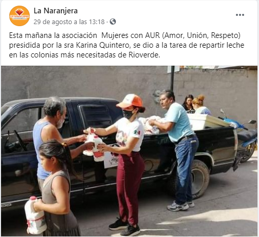  Esposa de funcionario estatal regaló leche “donada” de tráiler volcado