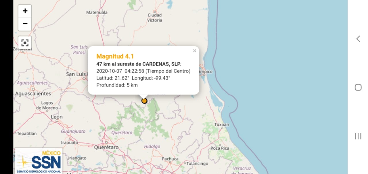  Se registra sismo a cinco kilómetros de Santa Catarina