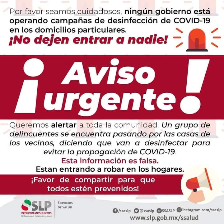  Alerta Salud sobre falsas campañas de sanitización