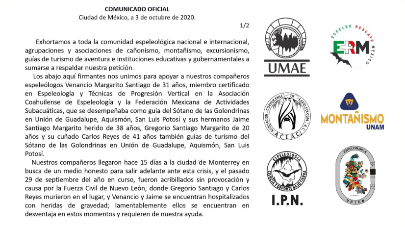  Espeleólogos exigirán justicia al gobernador de Nuevo León por abuso policiaco