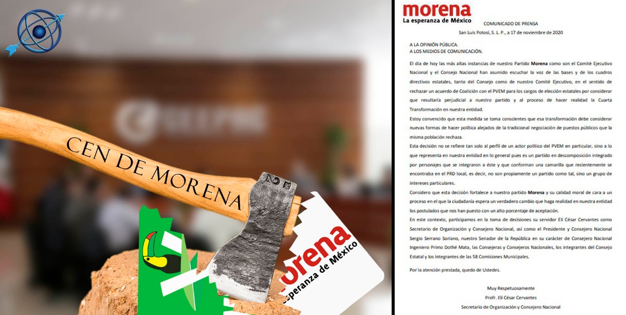  Consejo Nacional de Morena cancela coalición con el Partido Verde
