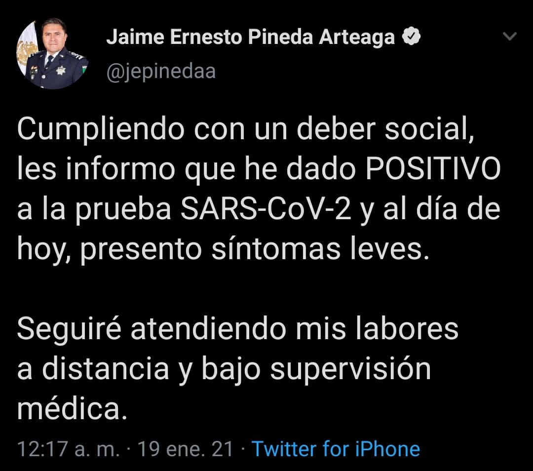  Pineda Arteaga da positivo a COVID