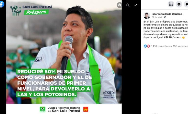  Gallardo incumple promesa de reducir su sueldo a la mitad