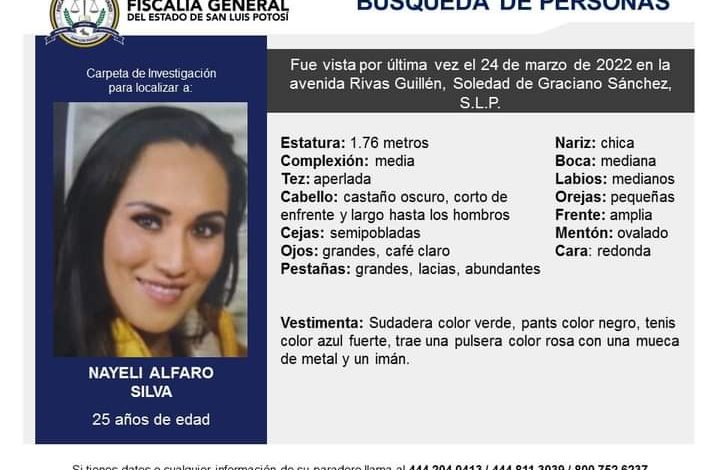  Prueba de ADN determinará si cuerpo hallado sin vida pertenece a Nayeli Alfaro