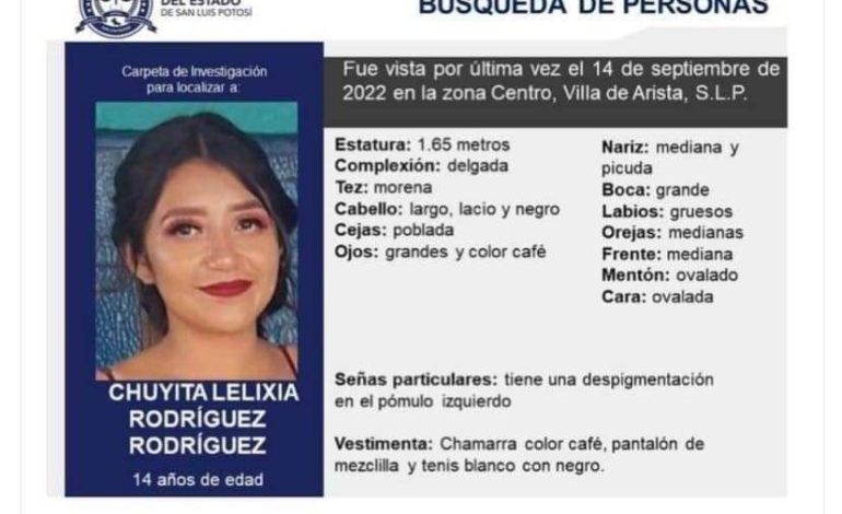  Encuentran sin vida a adolescente reportada como desaparecida en Villa de Arista