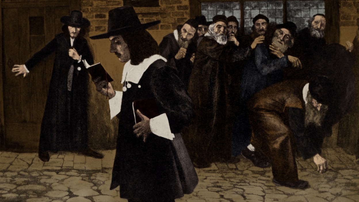 Pintura de Samuel Hirszenberg (terminada en 1907), representando el rechazo frente al filósofo por parte de los judíos en Ámsterdam.