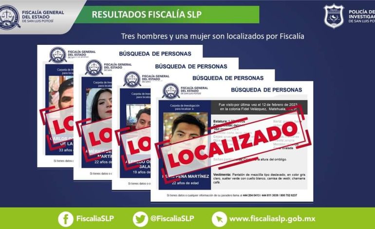  Encuentran a cuatro jóvenes con ficha de búsqueda en Matehuala