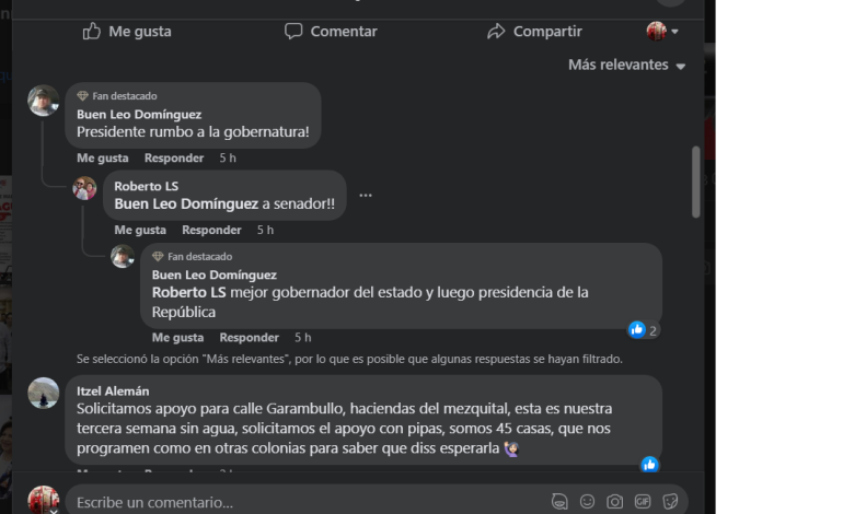  Usuarios candidatean a Galindo para presidente; la mayoría reclama falta de agua