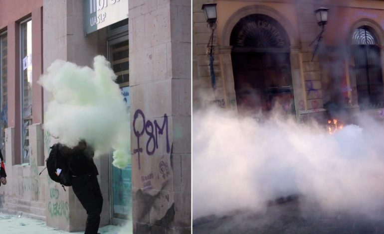  Responsabilizan a las autoridades por rociar polvos químicos a manifestantes del 8M en SLP