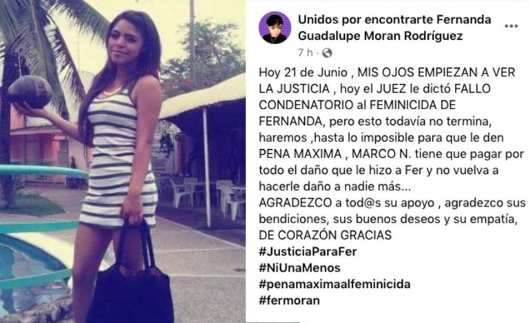  Declaran culpable al feminicida de Fer Morán; piden 70 años de prisión