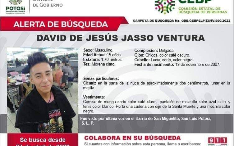  Familia pide ayuda para encontrar a David; desapareció hace 35 días en SLP