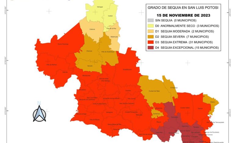  15 municipios de SLP se mantienen con sequía excepcional
