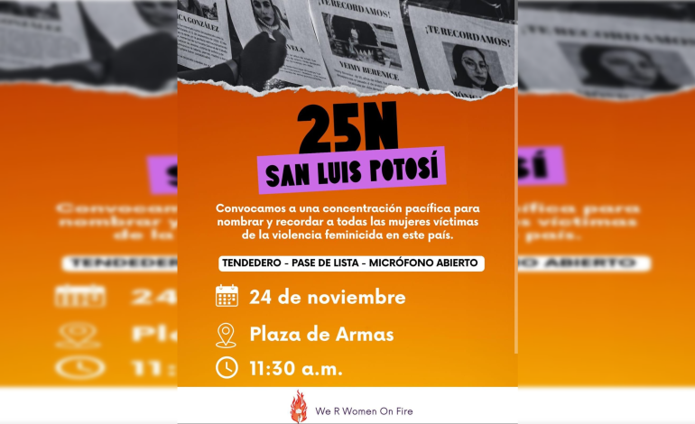  Realizarán concentración pacífica para conmemorar el 25N en SLP