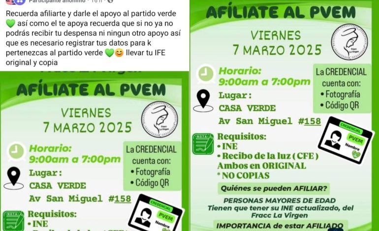  Condicionan apoyos y despensas a afiliación al PVEM