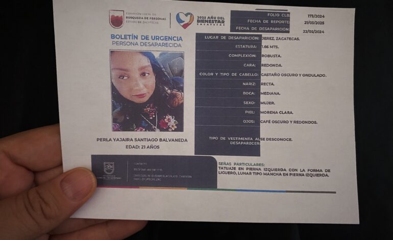  La familia de Perla Santiago, desaparecida en Zacatecas, rastrea la última ubicación de su hija en SLP