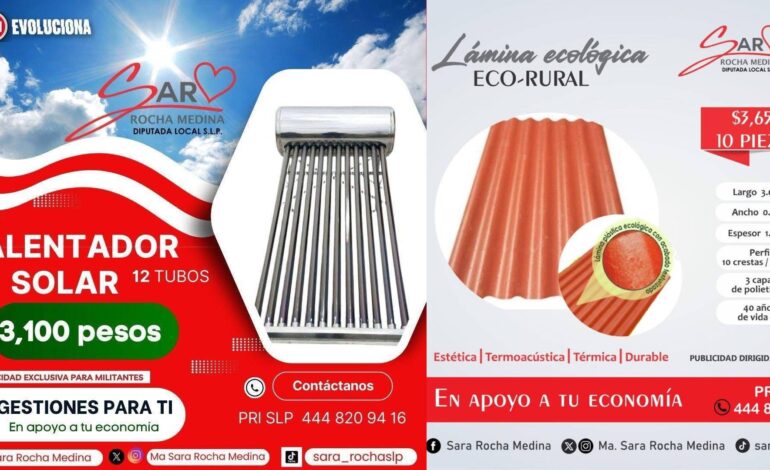  Ofertan tinacos y electrodomésticos con imagen de diputada priista en Tamuín
