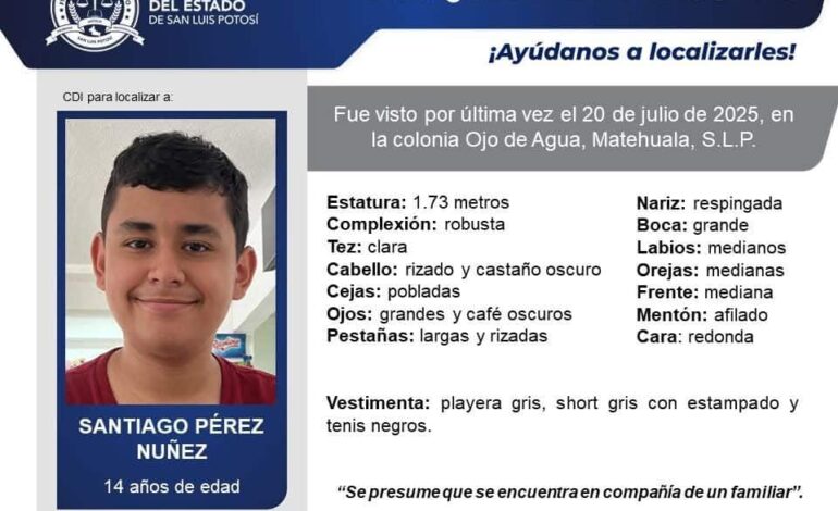  Joven de Matehuala desaparecido ya regresó con su familia, confirma FGE