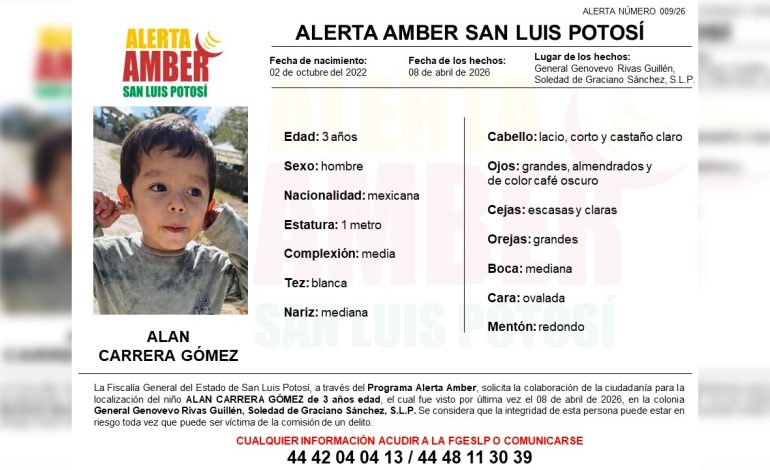  Activan Alerta Amber y buscan al padre en caso de sustracción ilegal de Alan Carrera